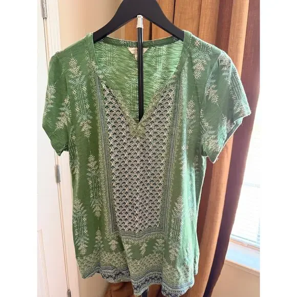 Lucky Brand Blue and Green cotton modal blend top V neck L EUC - Picture 2 of 5